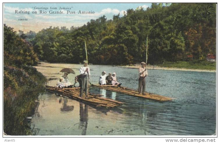 Port Antonio Jamaica, Rafting on Rio Grande River, c1920s Vintage Postcard