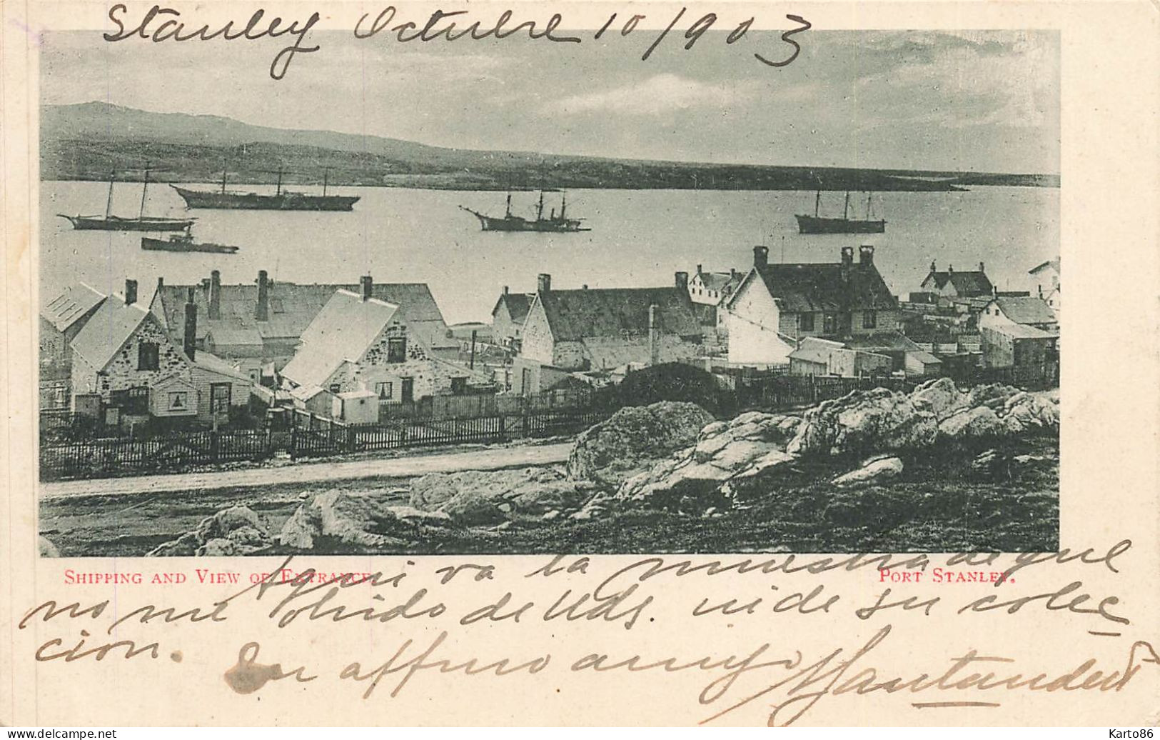 port stanley , iles malouines , falkland * shipping and view of entrance * 1903
