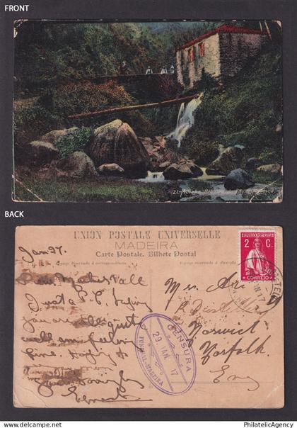 PORTUGAL 1917, Censored postcard from Funchal Madeira Portugal WWI