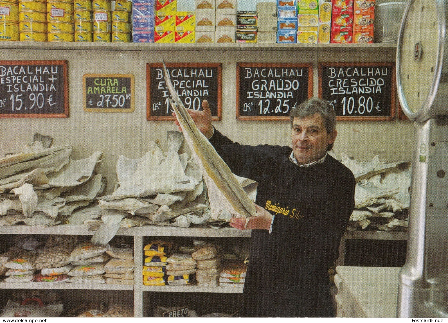 Portugal Fish Shop Iceland Weighing Scales Fishes Weighed by Owner Postcard