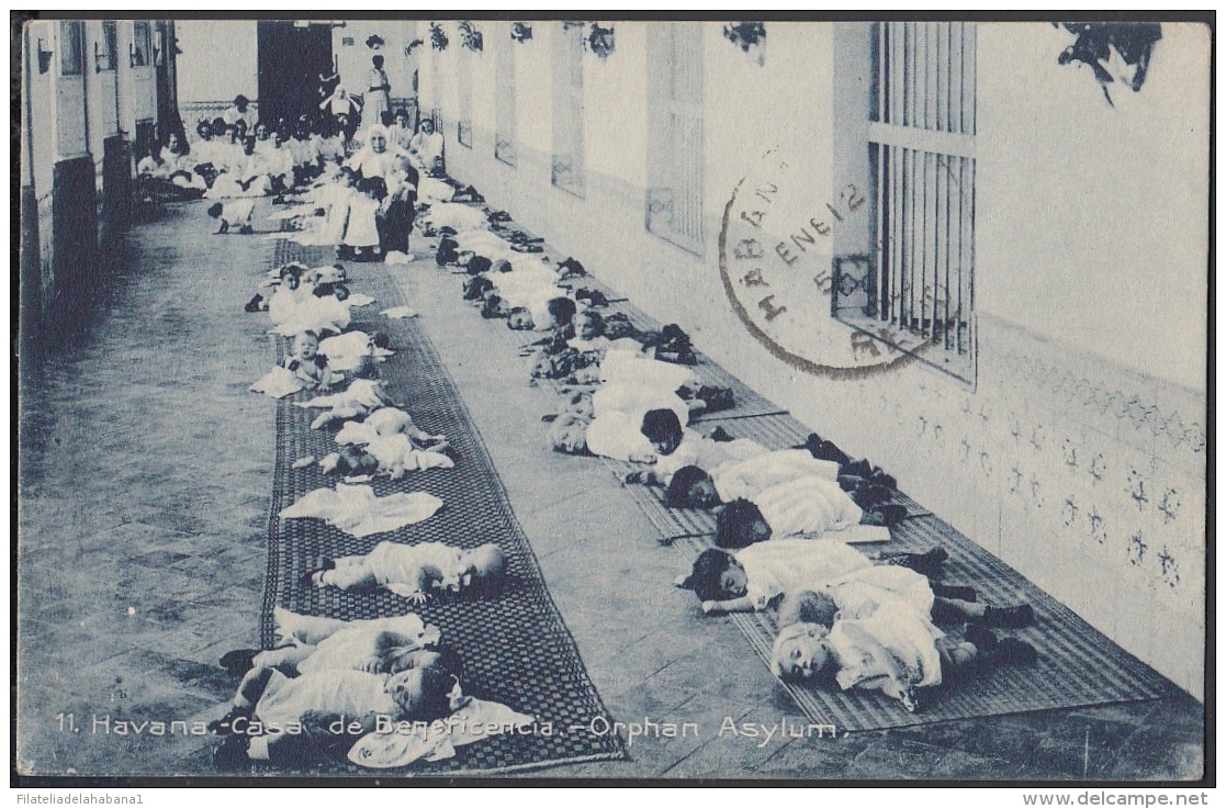 POS-791 CUBA POSTCARD 1905. HABANA, ORFANATO ORPHANS ASYLUM. NIÑOS DURMIENDO EN EL SUELO.