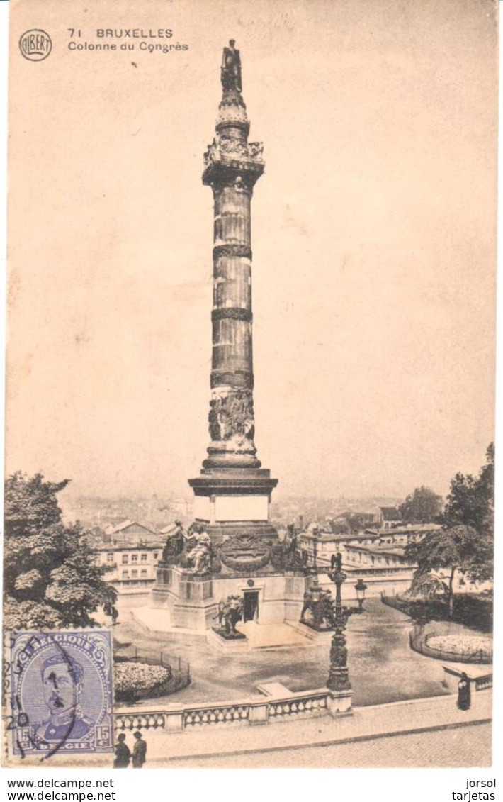 POSTAL     BRUSELAS  -BELGICA  - COLUMNA DEL CONGRESO  (COLONNE DU CONGRES)