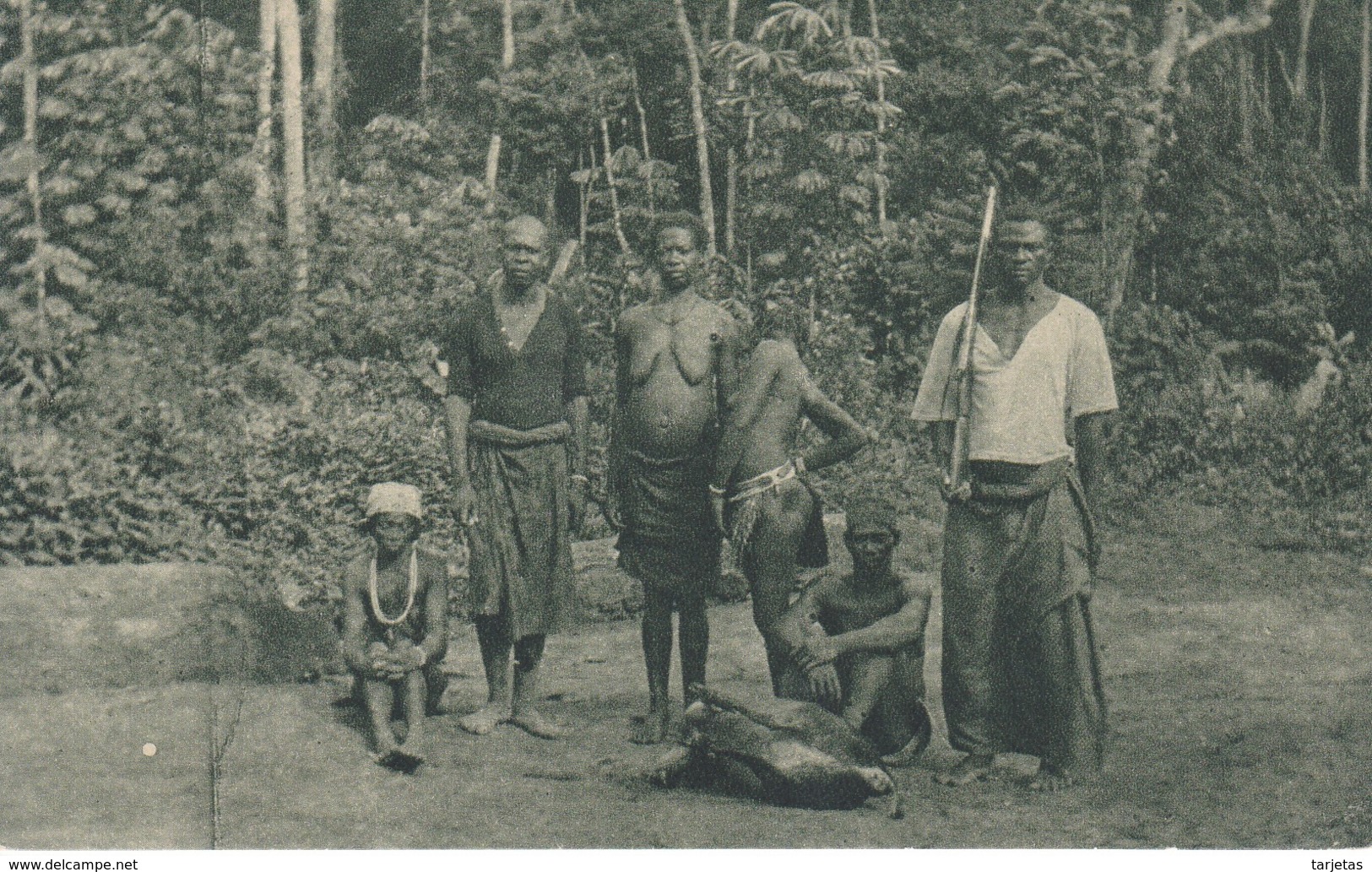 POSTAL DE GUINEA ESPAÑOLA DE UNA FAMILIA INDIGENA DE DUMANDUY (EXPO IBERO-AMERICANA SEVILLA 1929)