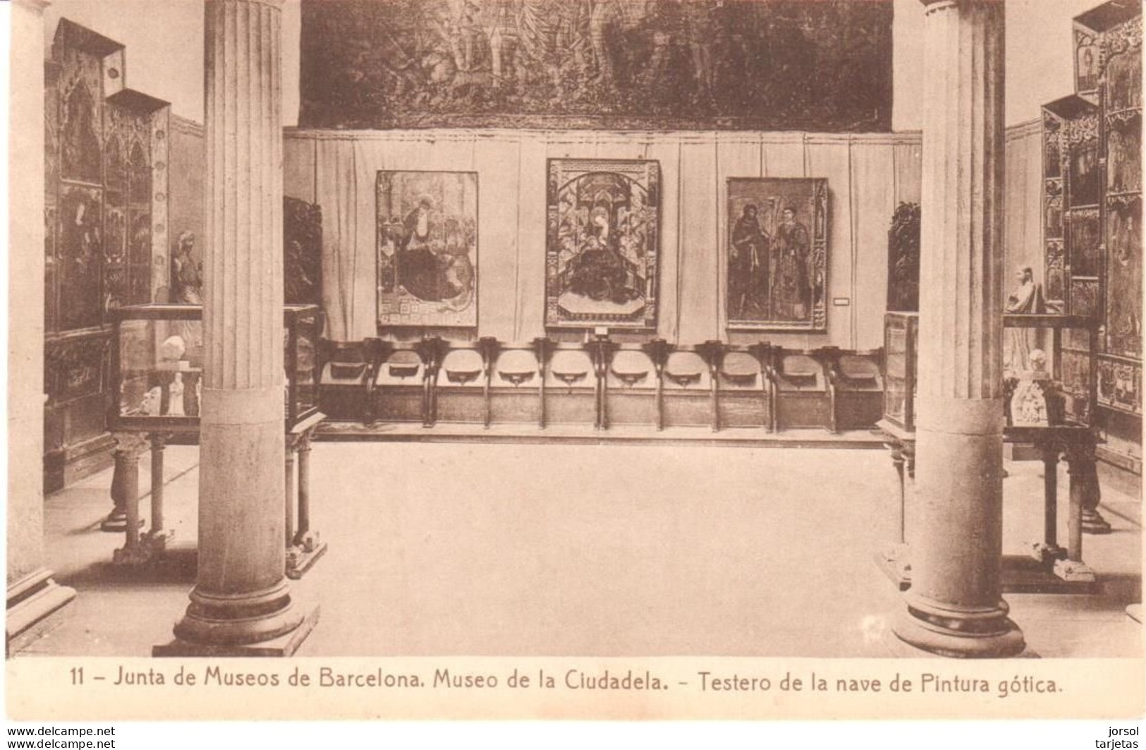 POSTAL   JUNTA DE MUSEOS DE BARCELOONA-MUSEO DE LA CIUDADELA -TESTERO NAVE DE PINTURA GÓTICA