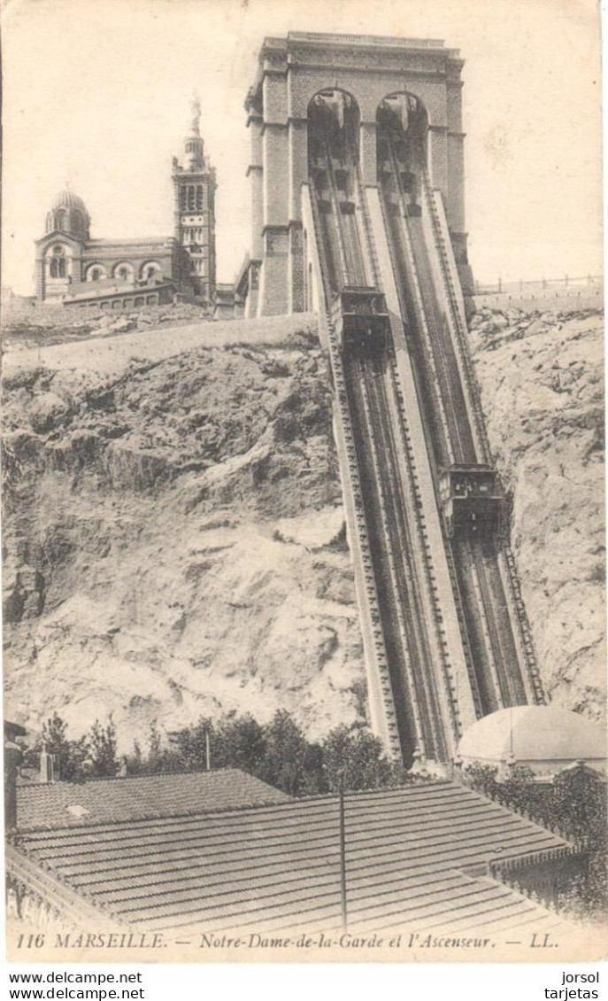 POSTAL   -MARSEILLE  -FRANCIA  -NOTRE DAME DE LA GARDE ET LL ASCENSEUR
