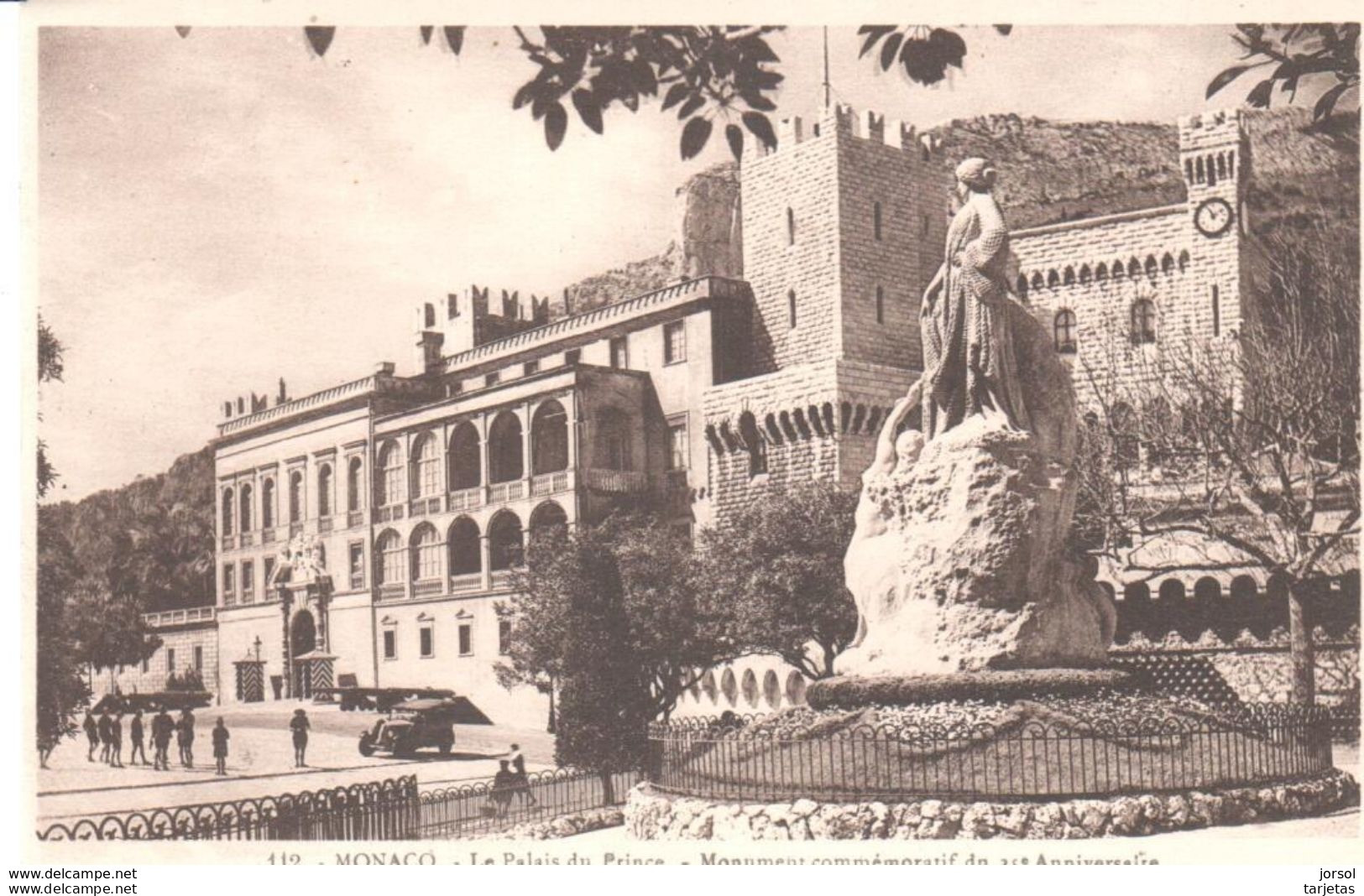 POSTAL     MONACO  - PALACIO DEL PRINCIPE Y EL MONUMENTO CONMEMORATICO DEL 25 ANIVERSARIO