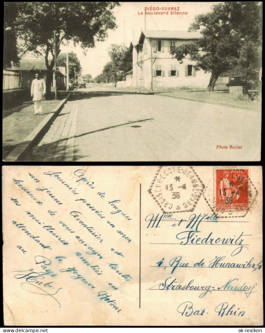 Postcard Antseranana Madagaskar Le boulevard Etlenne 1936  gel. Stempel
