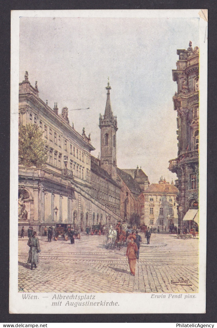 Postcard, Austria Vienna, Albrechtsplatz mit Augustinerkirche