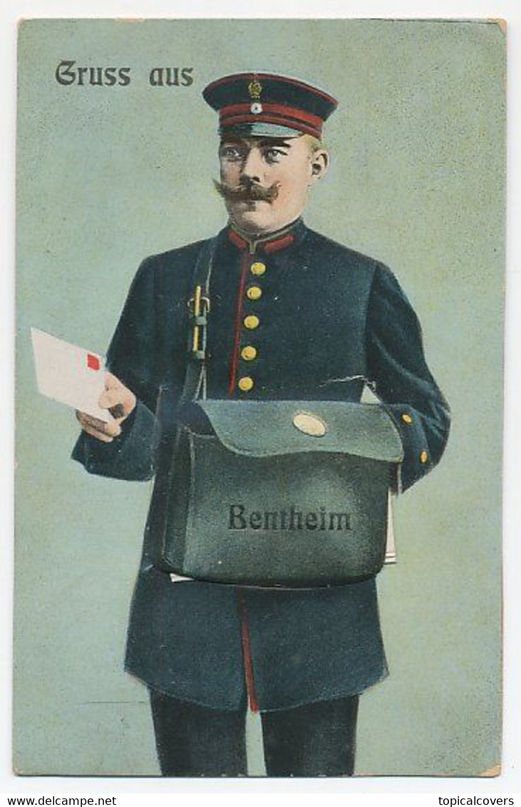 Postcard Bentheim Germany 1913 - Postman with mail bag with 10 small pictures