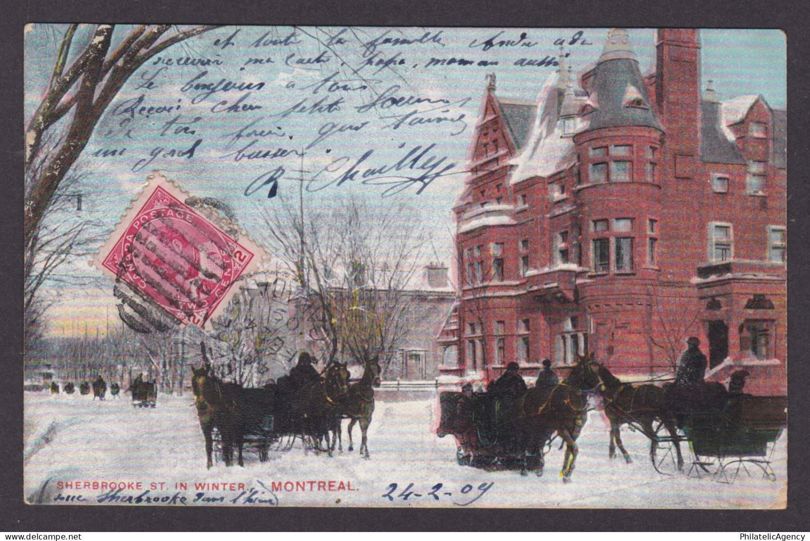 Postcard, CANADA, Montreal, Sherbrooke St. in Winter