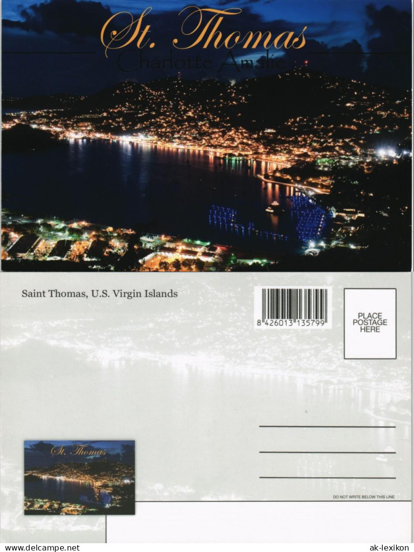 Postcard Charlotte Amalie-St. Thomas Sankt Thomas Stadt bei Nacht 2008