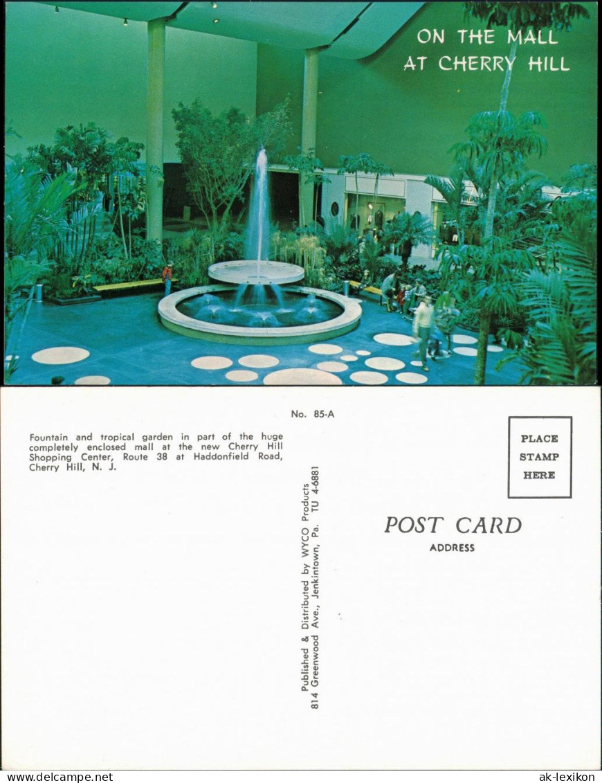 Postcard Cherry Hill Fountain and tropical garden, Cherry Hill N.J. 1975