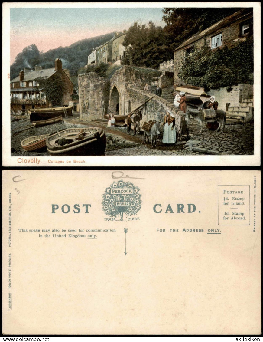 Postcard Clovelly (Devon) Clovelly Cottages on Beach 1910