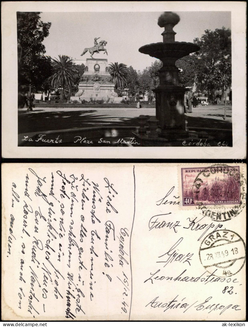 Postcard Córdoba La Fuente Plaza San Martin 1949  Argentinien Argentinia