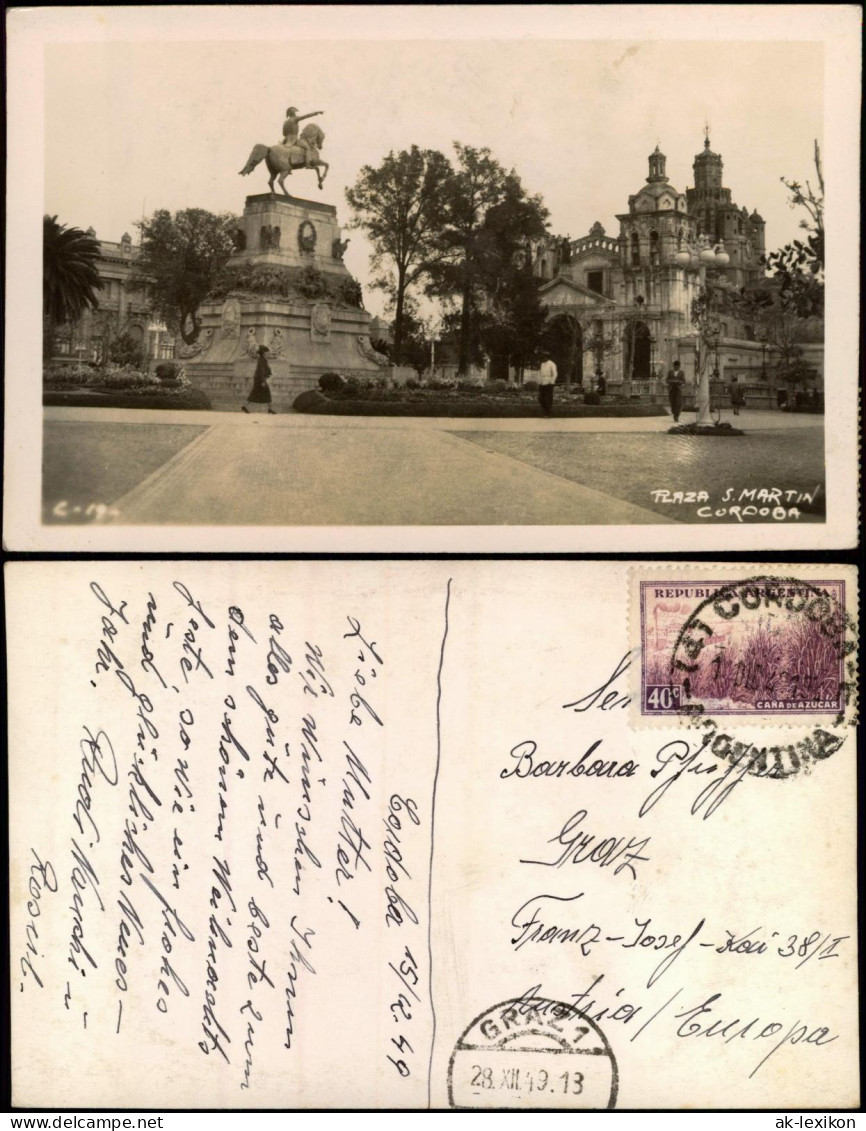 Postcard Córdoba Plaza S. Martin 1949  Argentinien Argentinia