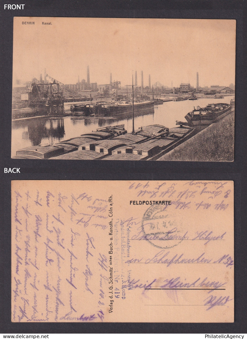 Postcard Denain France Industrial Canal Scene WWI Feldpost 1916