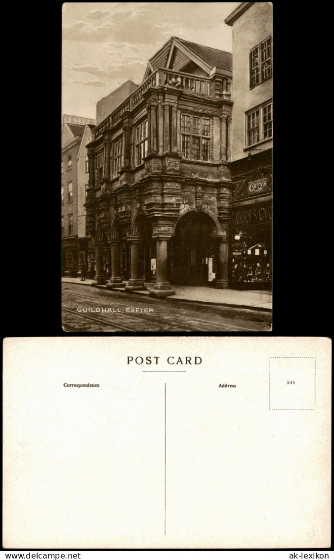 Postcard Exeter Exeter Guildhall mit Ladengeschäft Curry's Cycles 1910