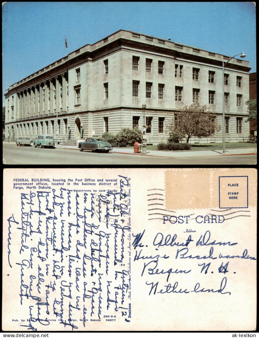 Postcard Fargo Federal Building mit Postamt 1957