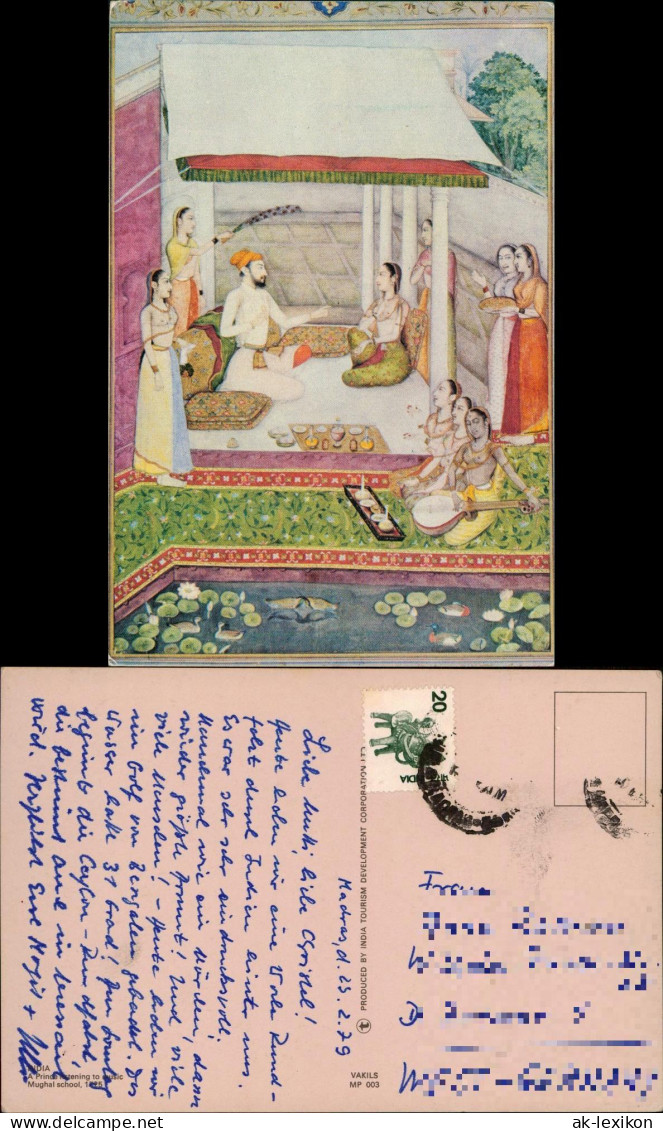Postcard .Indien Indien Künstlerkarte Mann nackte Frauen 1979