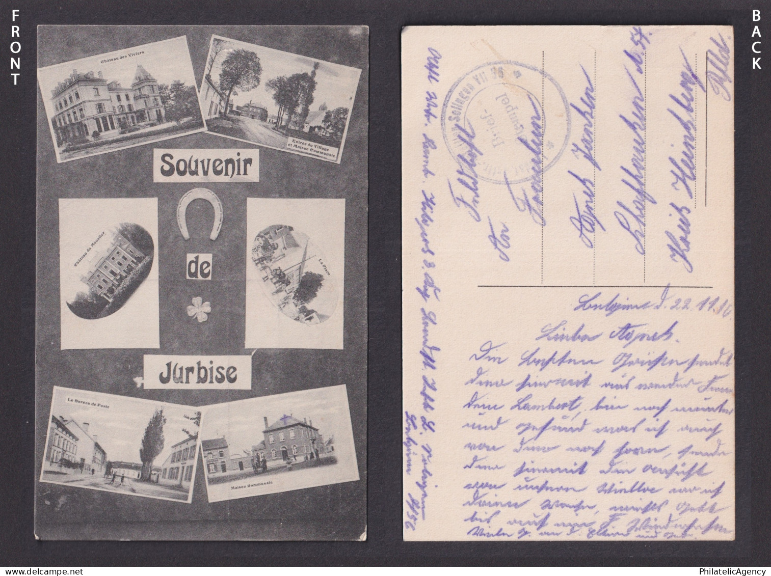 Postcard Jurbise Belgium WWI Feldpost 1916 Multiview RPPC