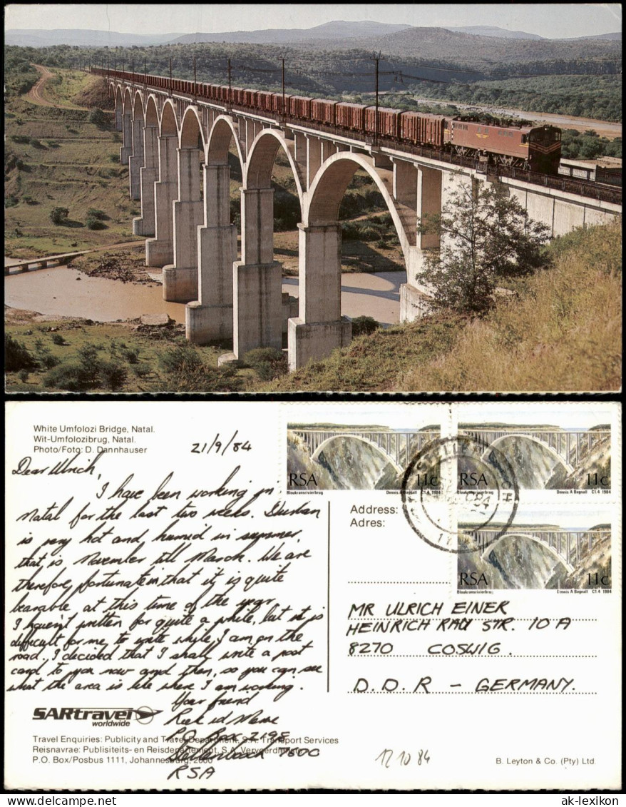 Postcard KwaZulu-Natal White Umfolozi Bridge mit Güterzug, Natal 1984
