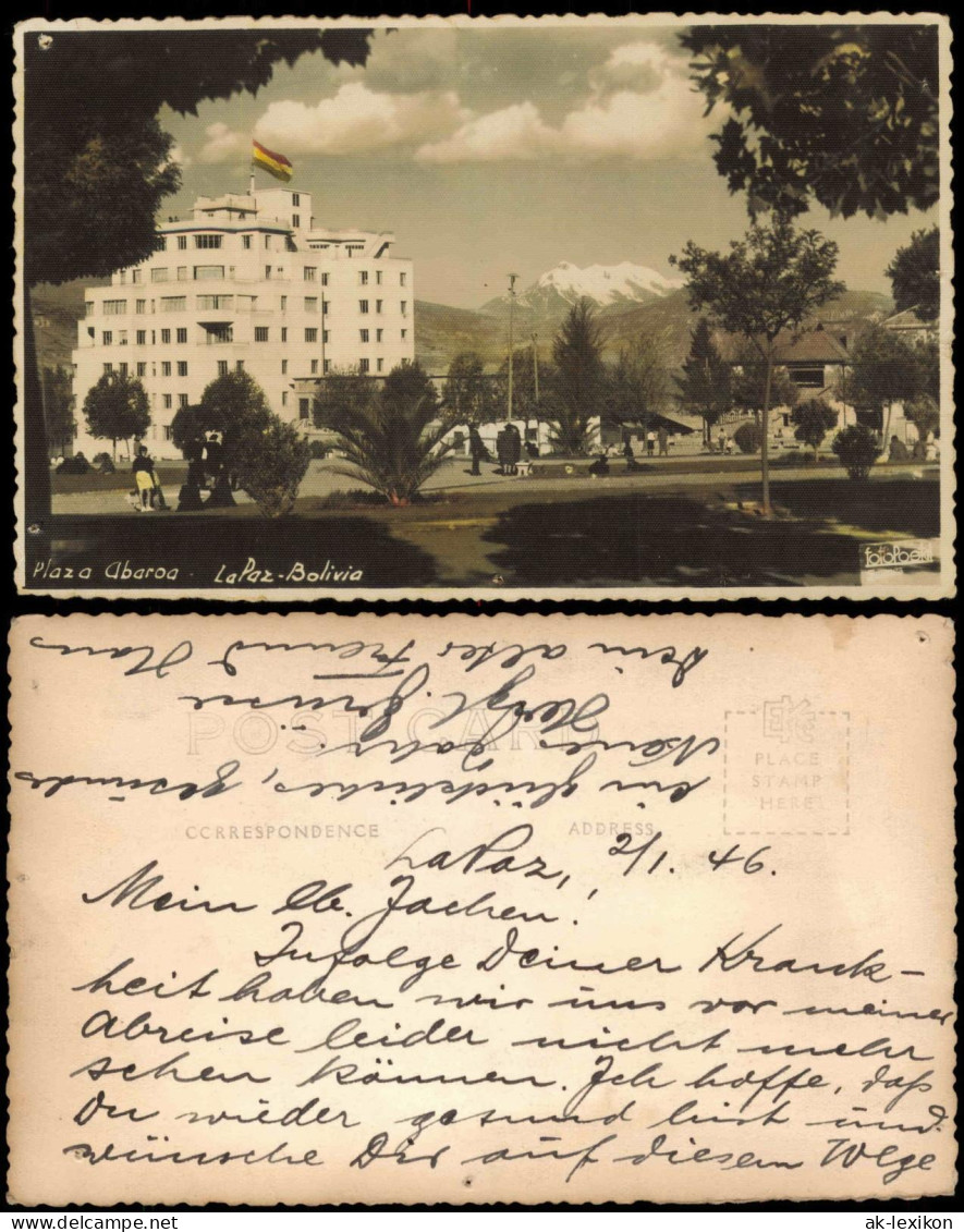 Postcard La Paz Plaza Abaroa 1946  Bolivien Bolivia