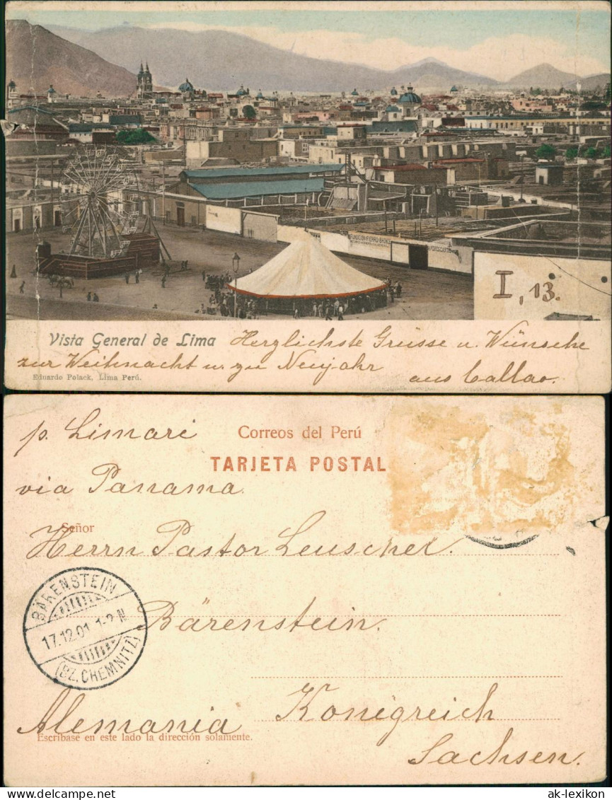 Postcard Lima Kirmes Rummel Riesenrad und Stadt 1901   Peru