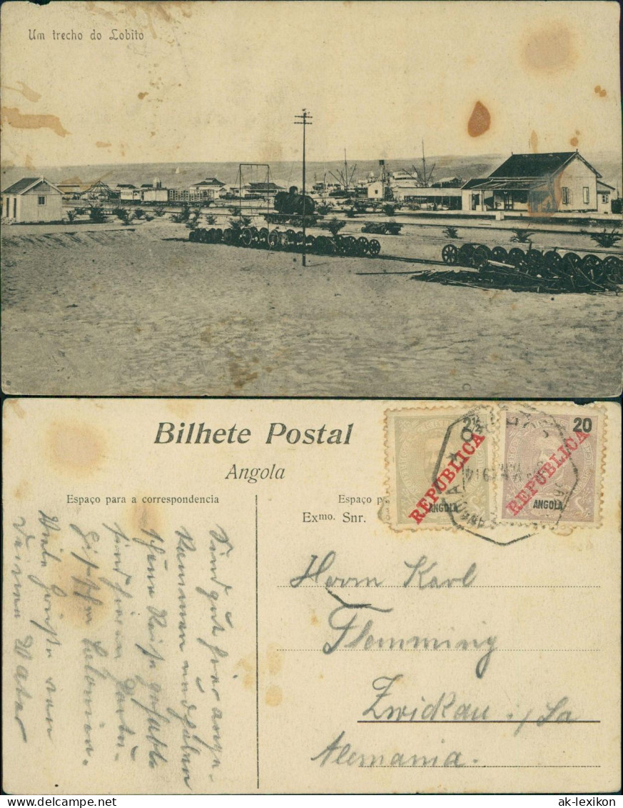 Postcard Lobito Hafen Kanonen Bahnhof 1915  Angola