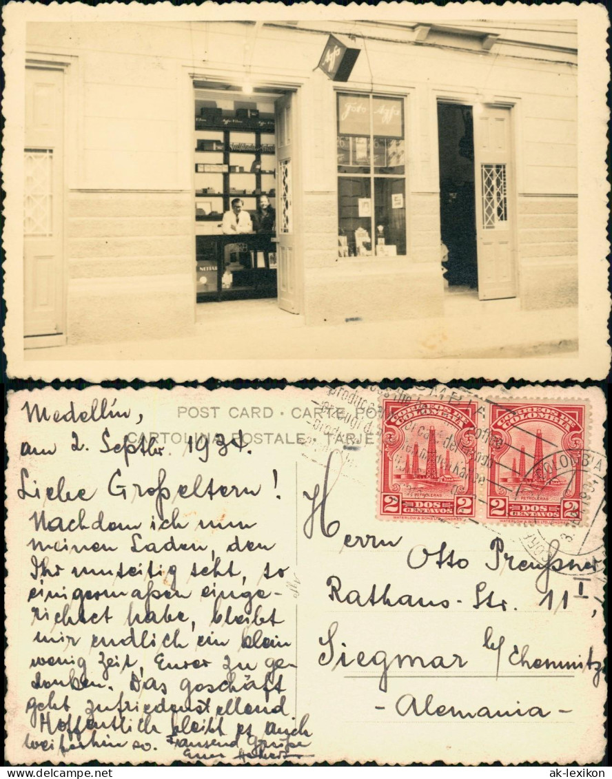 Postcard Medellín Fotogeschäft Fotograf 1934  Columbia Kolumbien