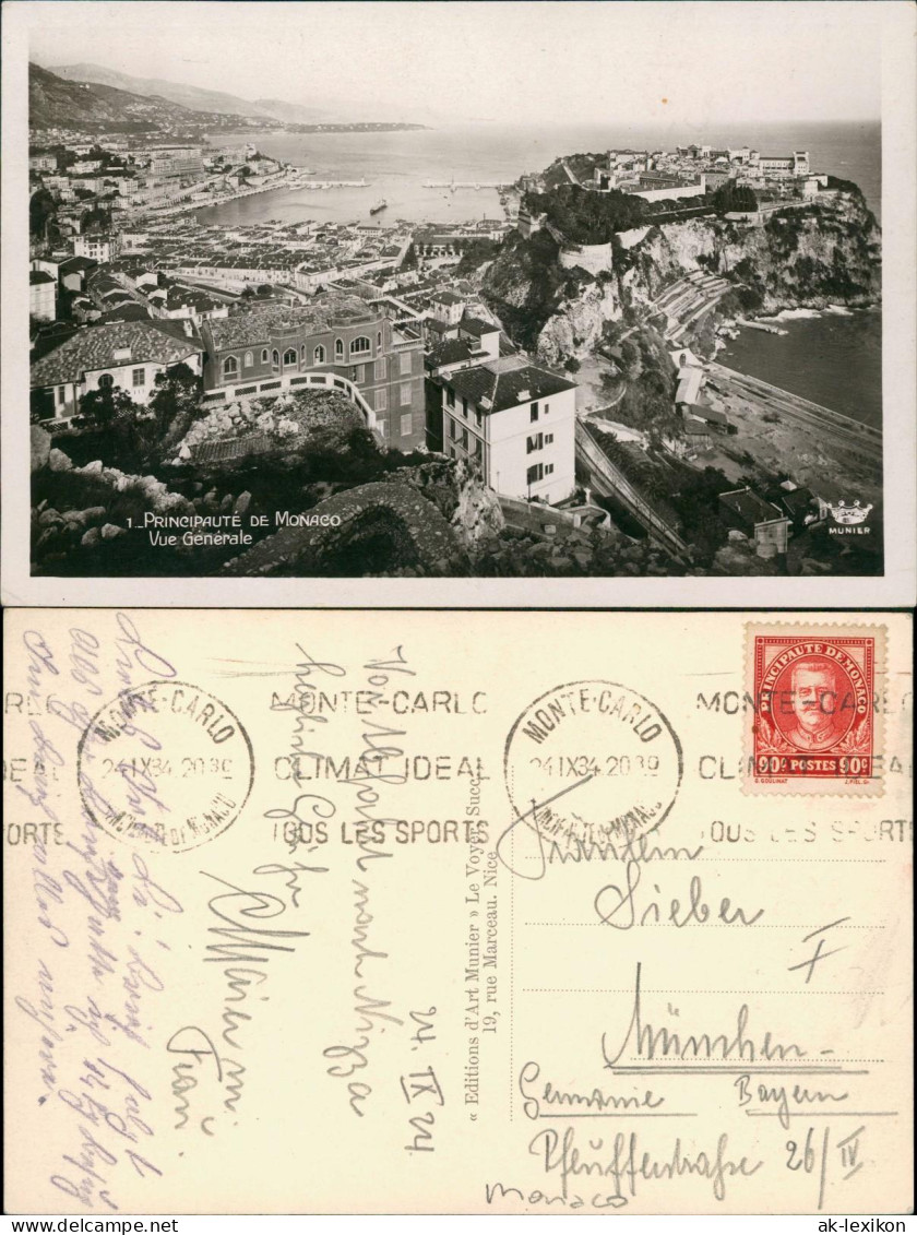 Postcard Monaco Vue Générale 1934  gel. Briefmarke Monaco