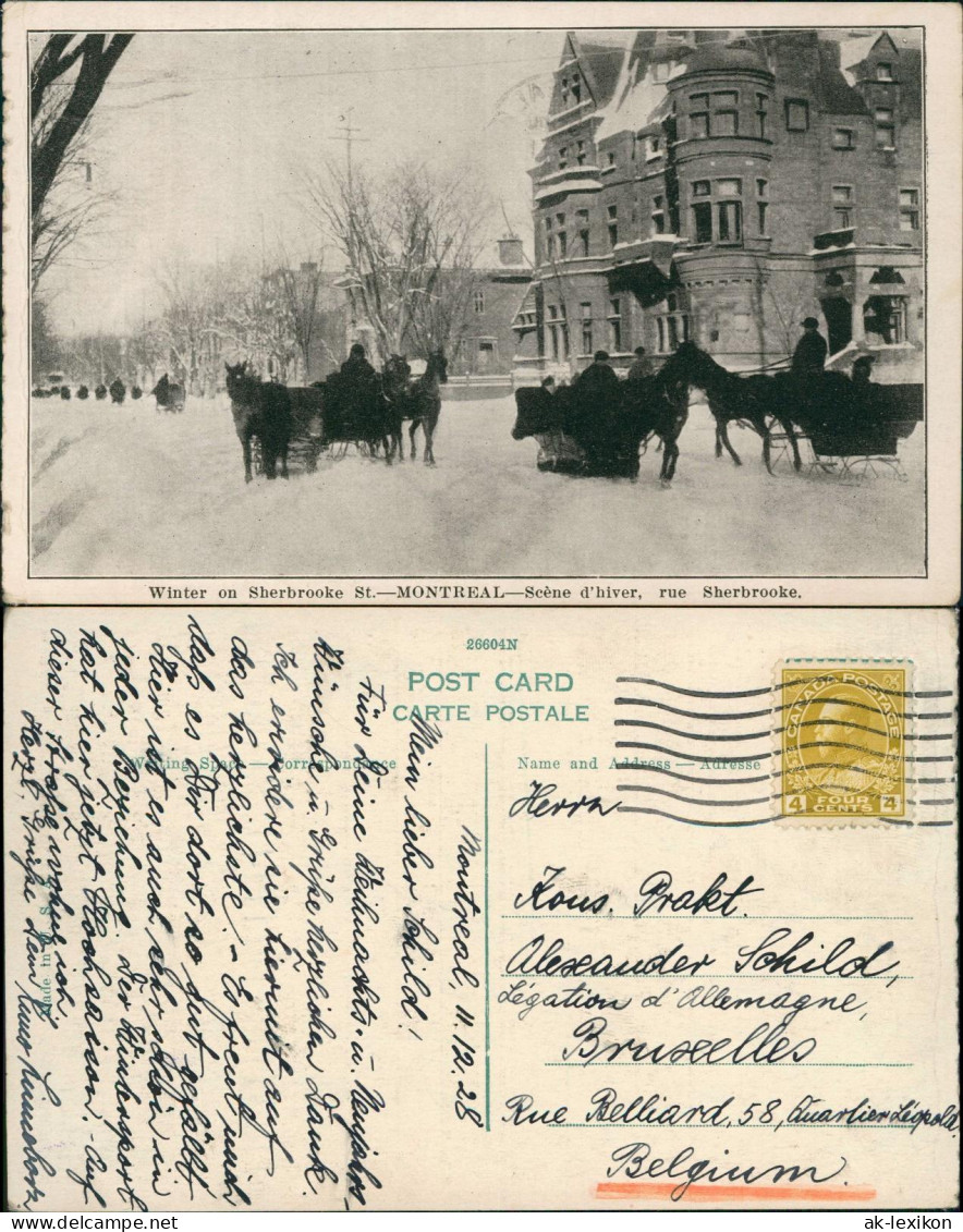 Postcard Montreal Winter on Sherbrooke Street, Hiver rue Sherbrooke 1928