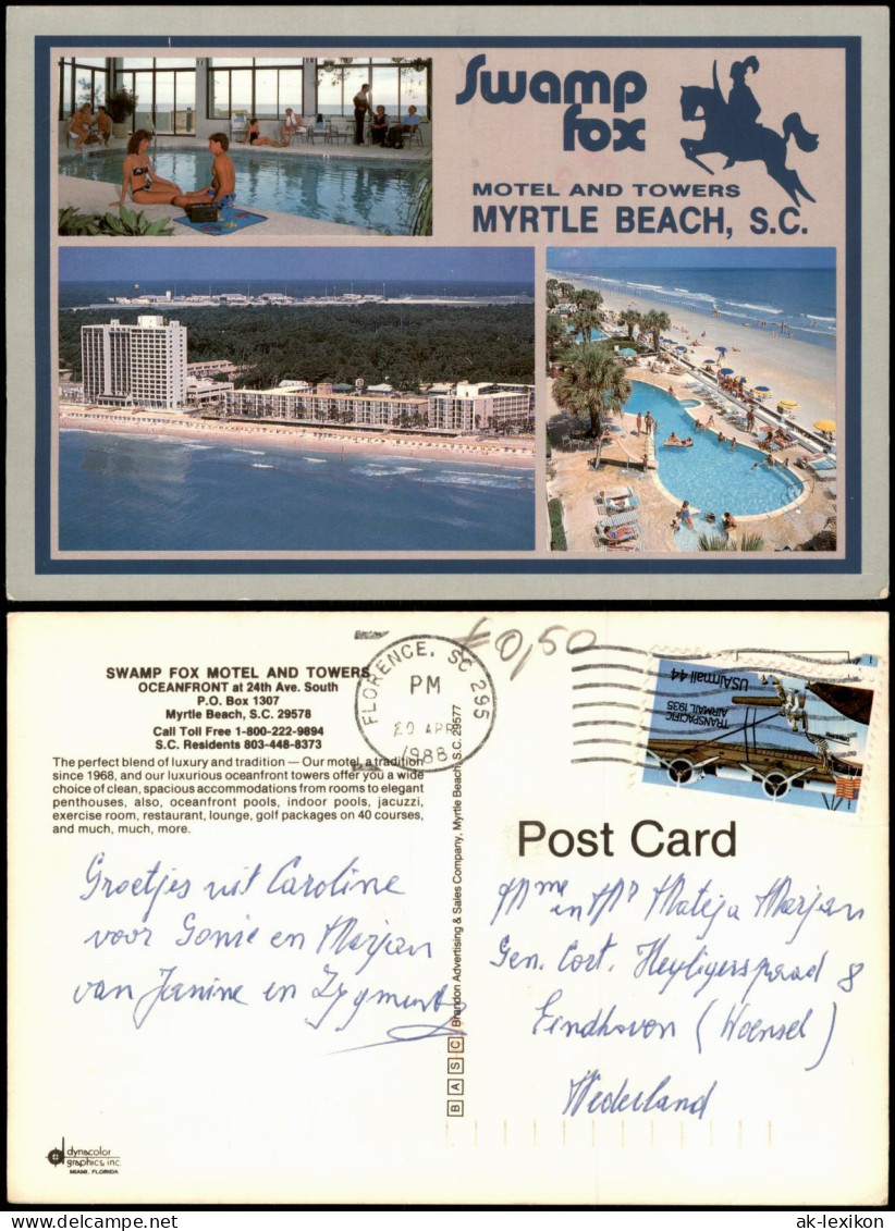 Postcard Myrtle Beach Swampfox MOTEL AND TOWERS MYRTLE BEACH, S.C. 1988