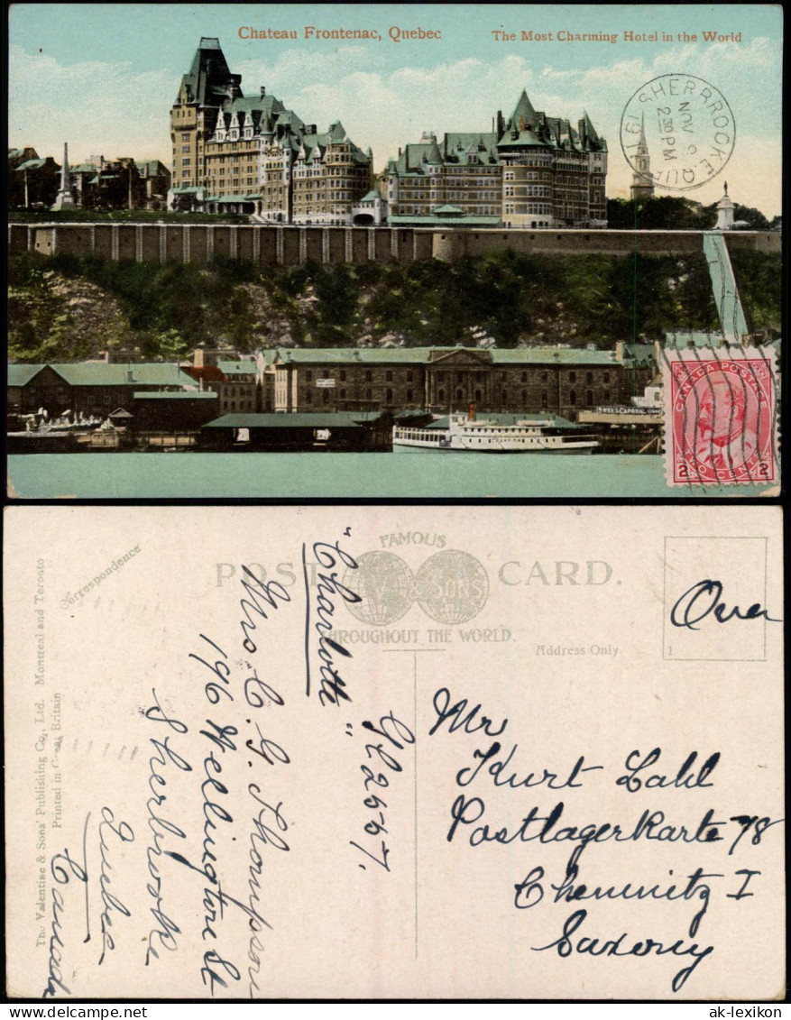 Postcard Québec Chateau Frontenac - Dampfer Steamer 1917