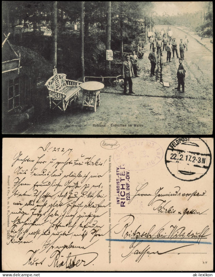 Postcard .Russland Rußland Россия Militär Erdhütten 1917  gel. Feldpoststempel
