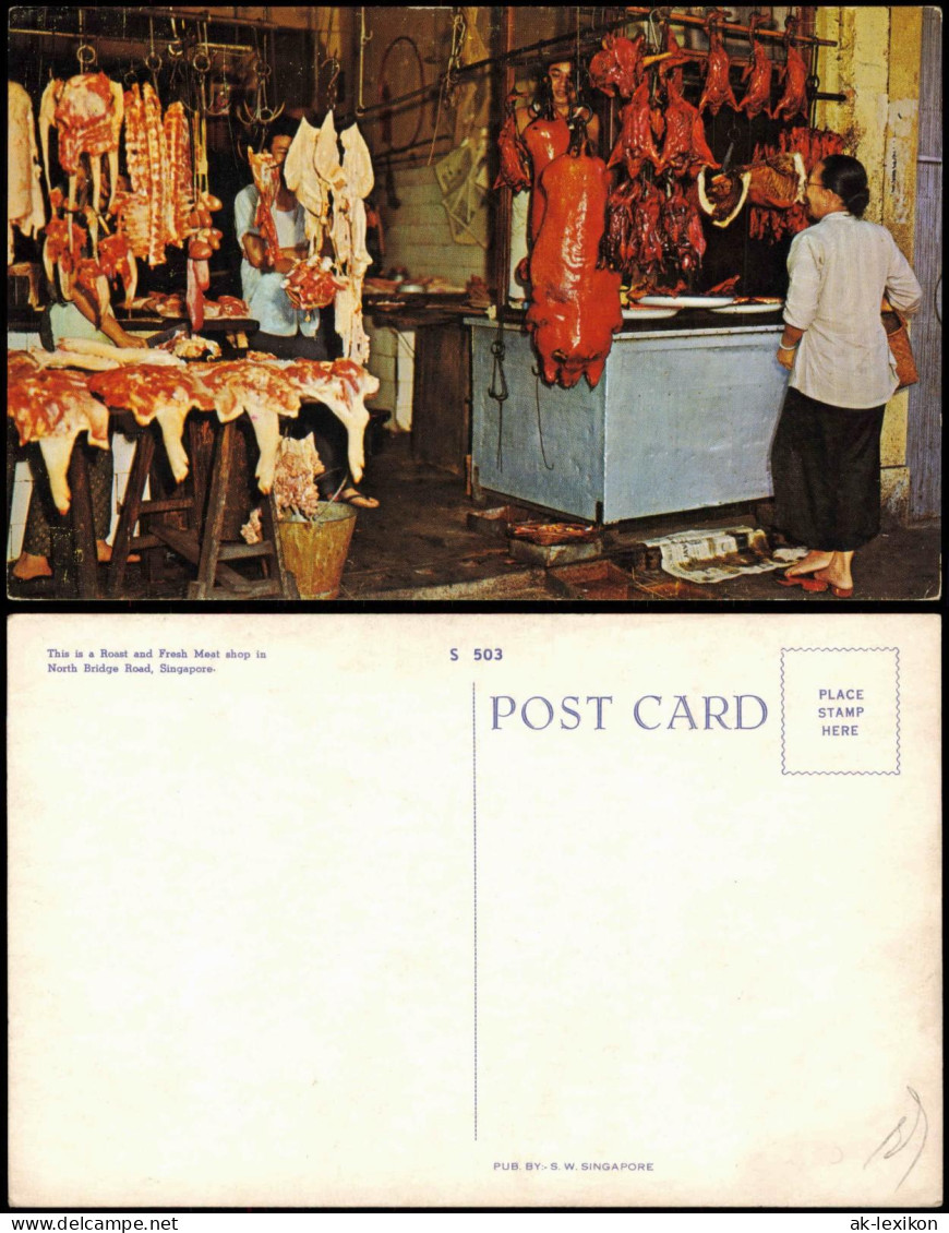 Postcard Singapur North Bridge Road, Fresh Meat Shop 1972