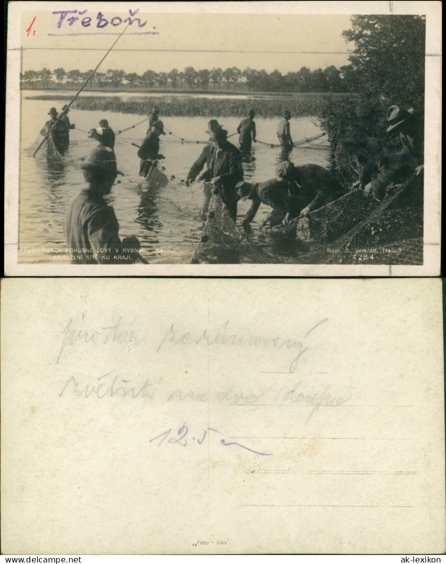 Postcard Třeboň Fischer im See - Angler 1928