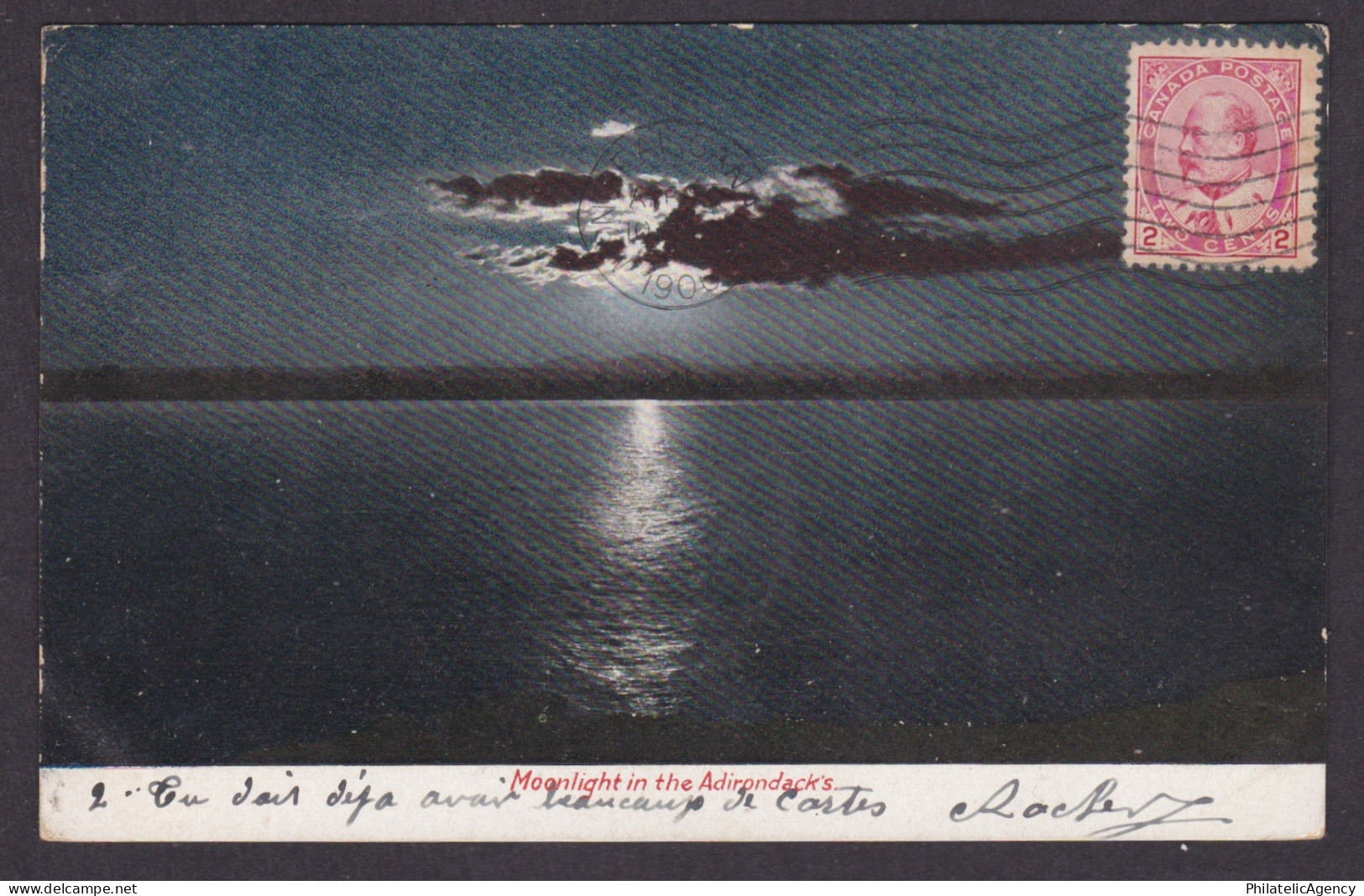 Postcard, UNITED STATES, Adirondack Mountains, Moonlight in the Adirondack's