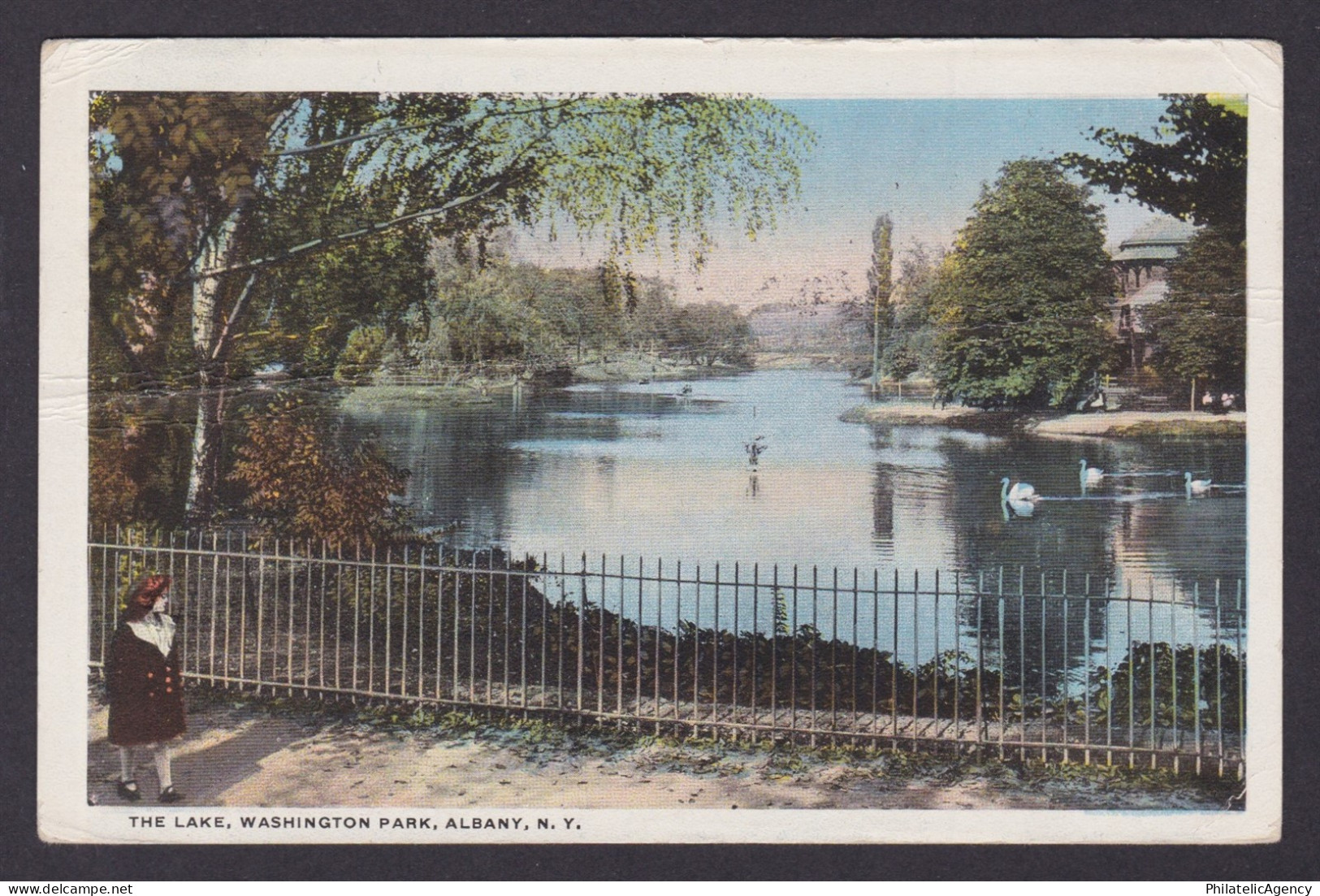 Postcard, United States, Albany NY, The Lake, Washington Park