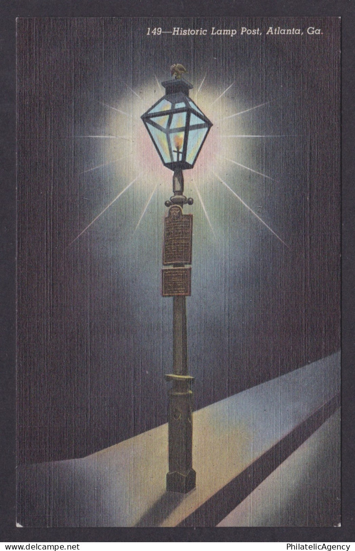 Postcard, United States, Atlanta GA, Historic Lamp Post