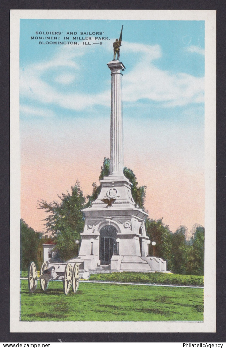 Postcard, United States, Bloomington IL, Soldiers and Sailors' Monument