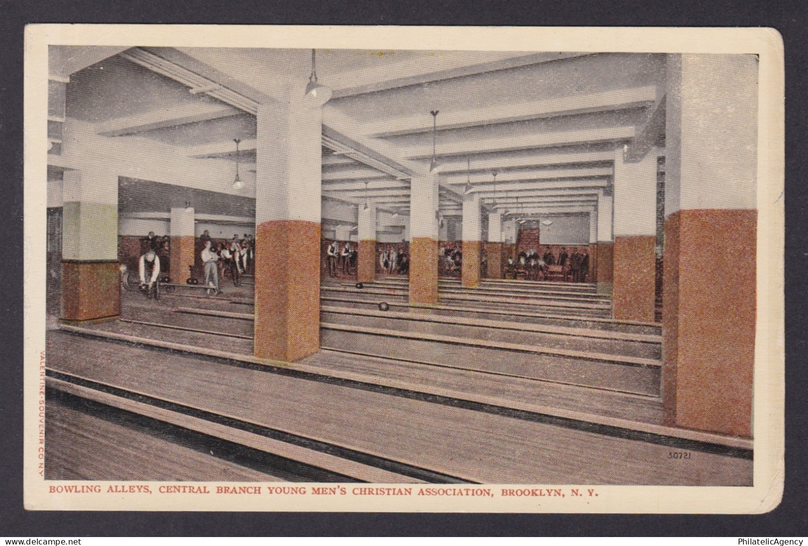 Postcard, United States, Brooklyn NY, Bowling Alleys, Central Branch YMCA