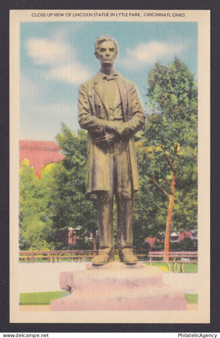 Postcard, United States, Cincinnati OH, Lincoln Statue in Lytle Park