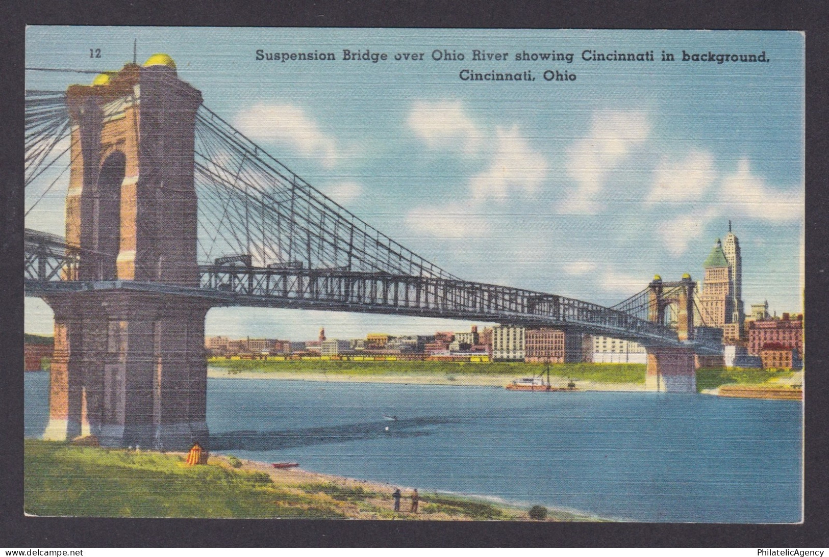 Postcard, United States, Cincinnati OH, Suspension Bridge over Ohio River