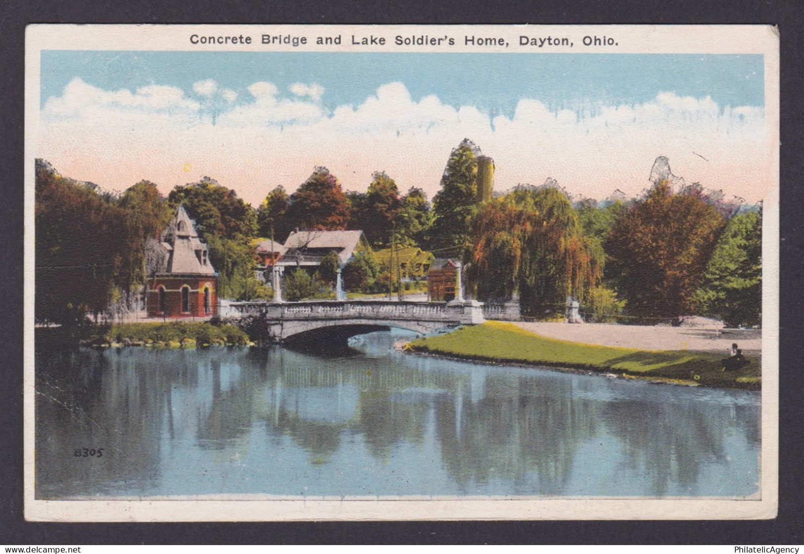 Postcard, United States, Dayton OH, Concrete Bridge and Lake Soldier's Home