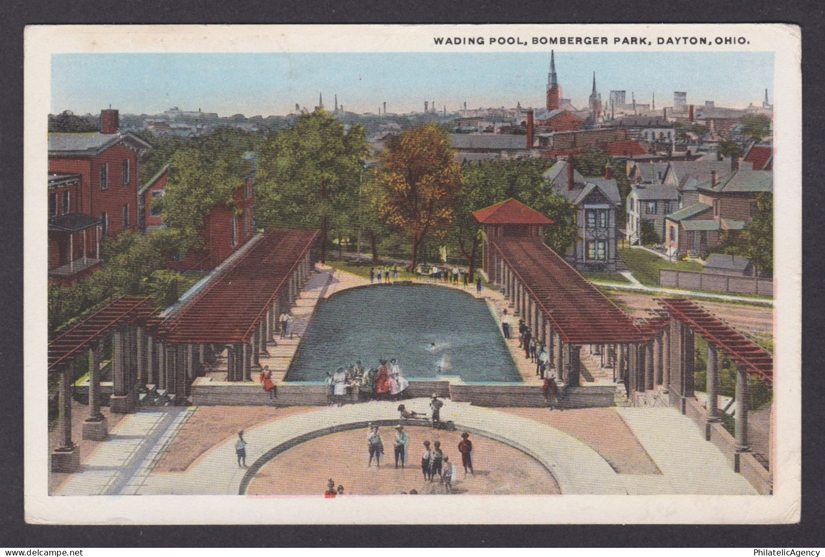 Postcard, United States, Dayton OH, Wading Pool, Bomberger Park