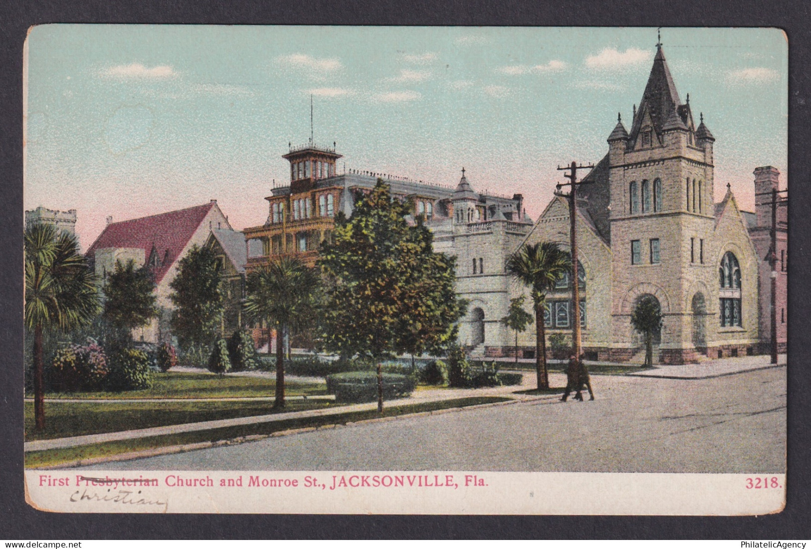 Postcard United States Jacksonville FL First Presbyterian Church and Monroe St