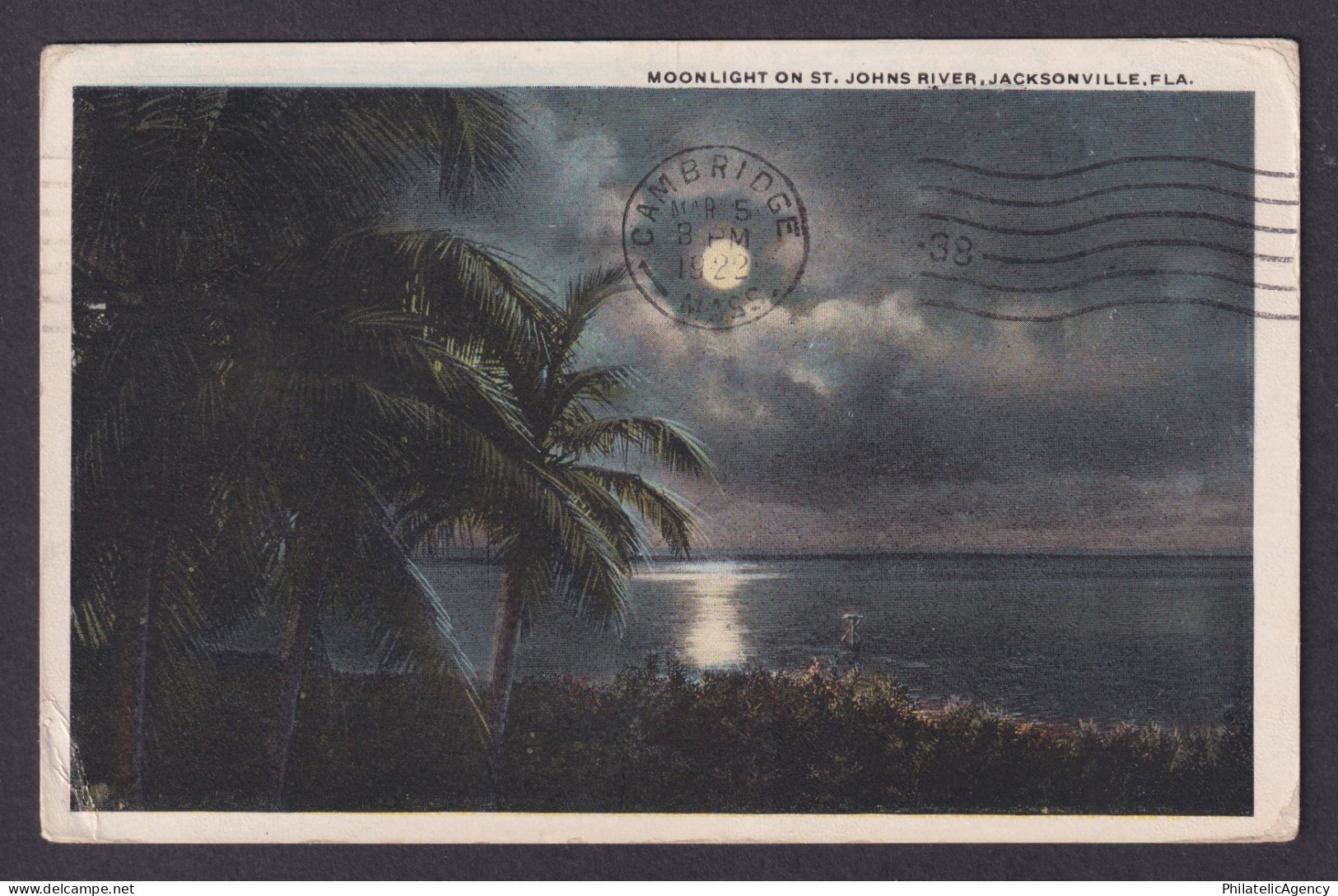 Postcard, United States, Jacksonville FL, Moonlight on St. Johns River