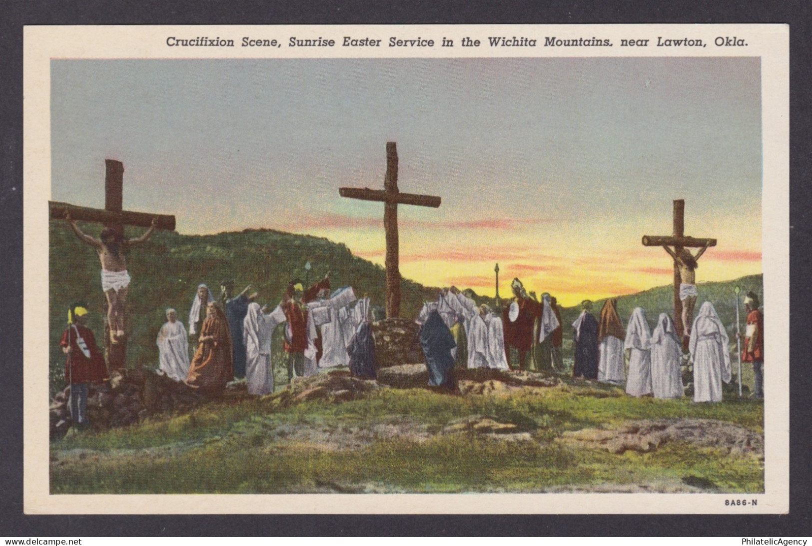 Postcard, United States, Lawton OK, Crucifixion Scene, Wichita Mountains