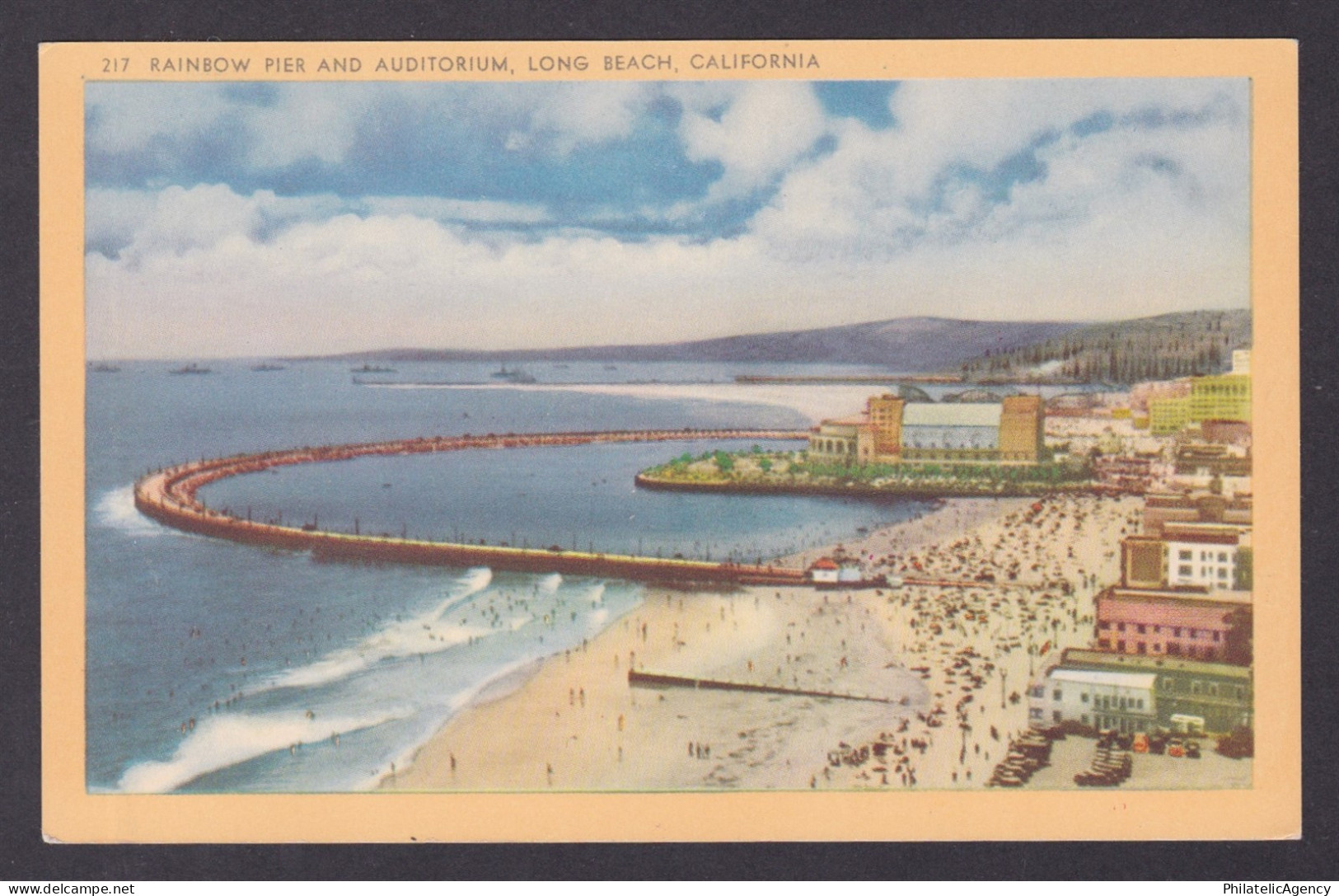 Postcard, United States, Long Beach CA, Rainbow Pier and Auditorium