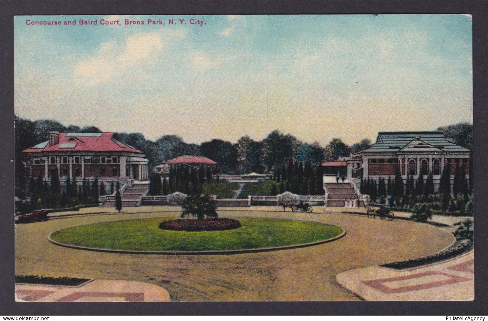 Postcard, United States, New York City NY, Concourse and Baird Court, Bronx Park